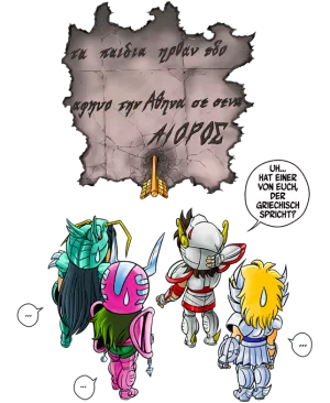 Seiya, Shun, Shiryu, Hyoga und Aioros