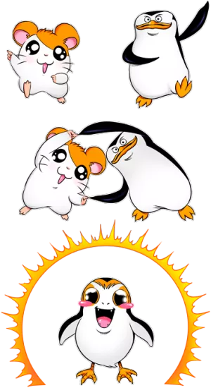 Porg di Star Wars e I pinguini di Madagascar e Hamtaro