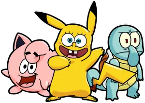 SpongeBob, Thaddäus Quentin Tentakel, Patrick Star und Pikachu