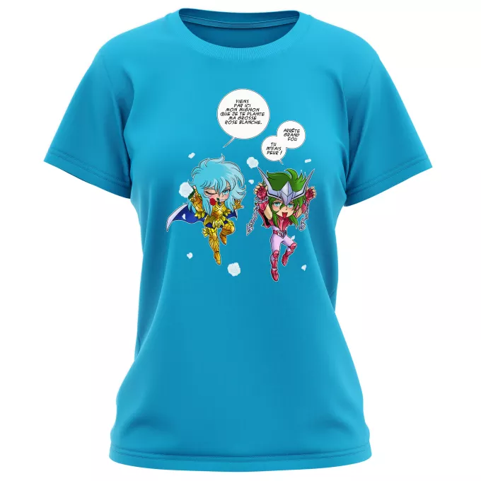 T-shirts Femmes Parodie Saint Seiya Attends que je t'attrape !! - Shun d'Andromède, Aphrodite chevalier d'or des Poissons