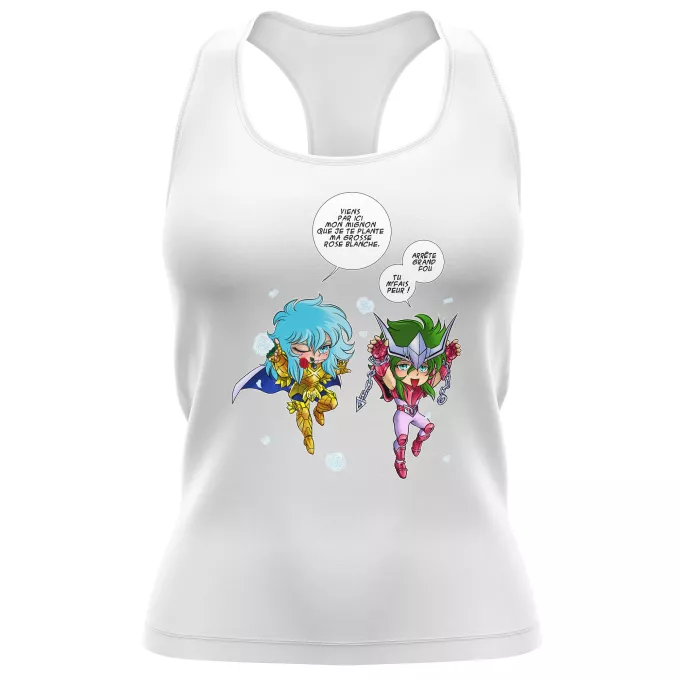 Débardeur Femme Parodie Saint Seiya Attends que je t'attrape !! - Shun d'Andromède, Aphrodite chevalier d'or des Poissons