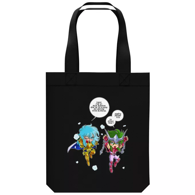 Sac Tote Bag en coton Bio Parodie Saint Seiya Attends que je t'attrape !! - Shun d'Andromède, Aphrodite chevalier d'or des Poissons