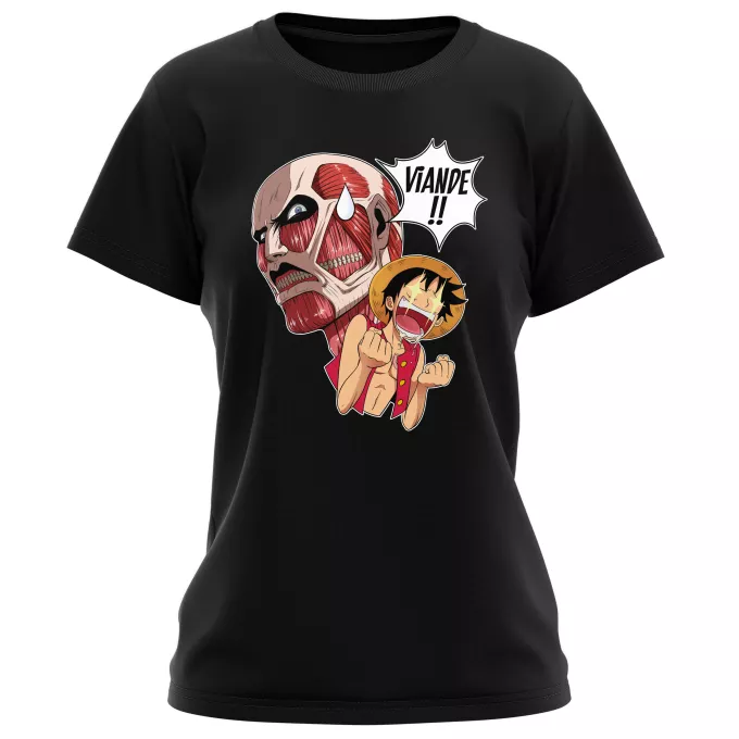 T-shirts Femmes Parodie One Piece Steak Titanesque... - Titan Colossal VS Luffy