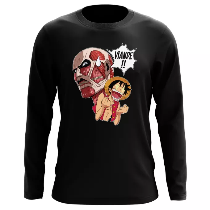 T-Shirts manches longues Parodie One Piece Steak Titanesque... - Titan Colossal VS Luffy