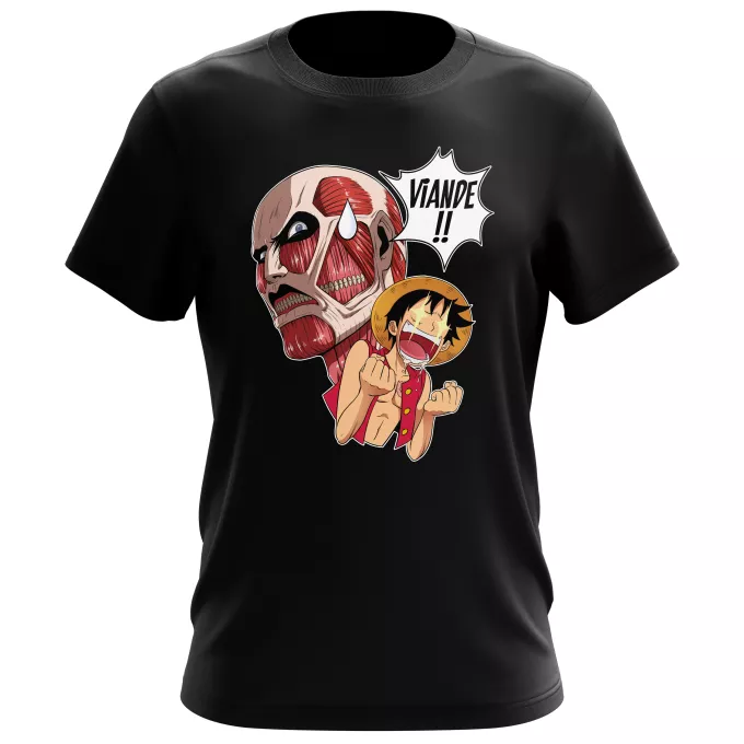 T-shirts Hommes Parodie One Piece Steak Titanesque... - Titan Colossal VS Luffy
