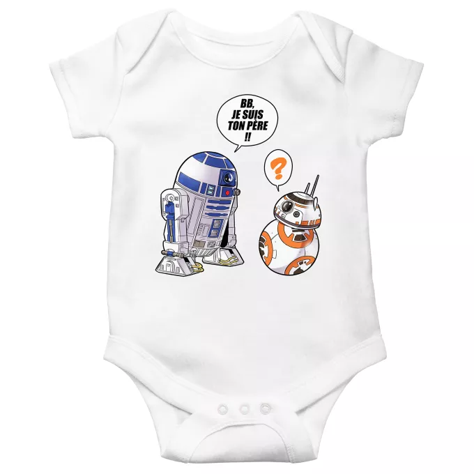 Body bébé manches courtes Parodie Star Wars BB, je suis ton père (SD Edition) - R2-D2, BB-8