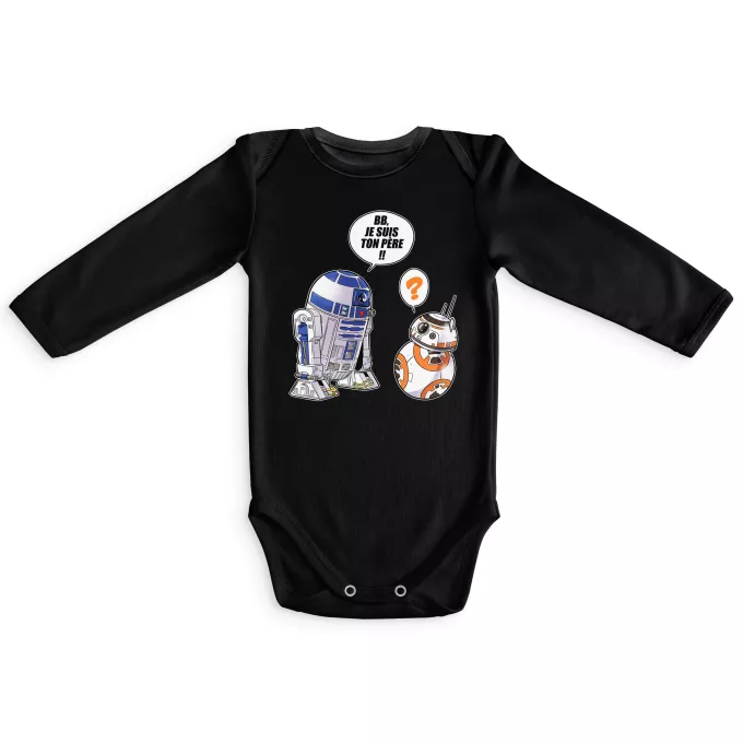 Body bébé manches longues Parodie Star Wars BB, je suis ton père (SD Edition) - R2-D2, BB-8