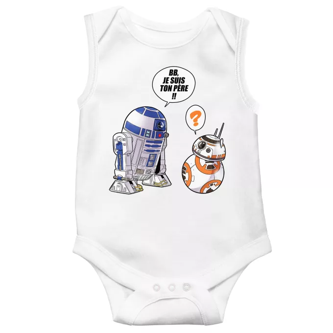 Body bébé sans manches Parodie Star Wars BB, je suis ton père (SD Edition) - R2-D2, BB-8
