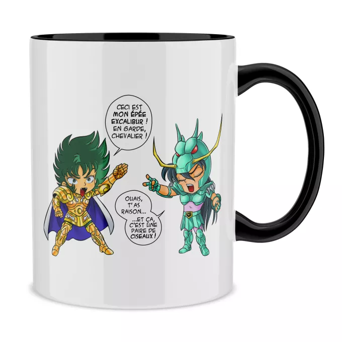 Mugs Parodie Saint Seiya J't'ai cassé là ! - Shura chevalier d'or du Capricorne, Shiryu du Dragon