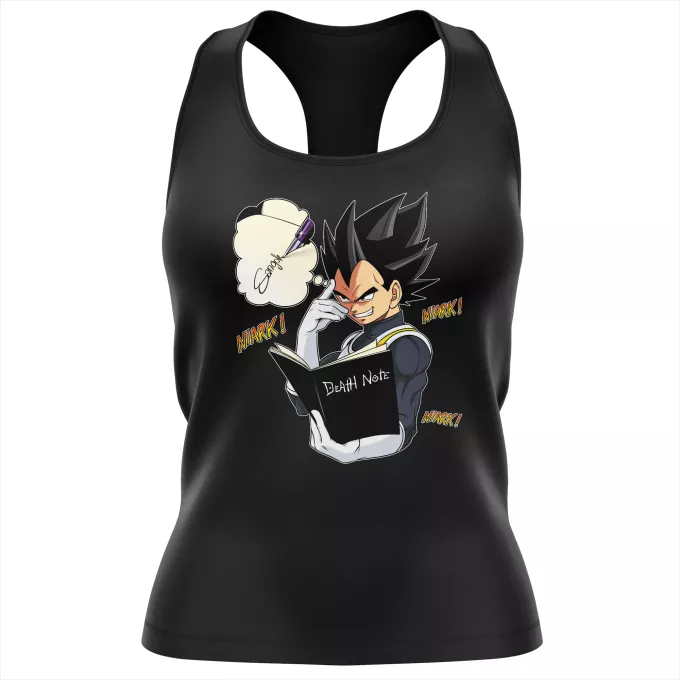 Débardeur Femme Parodie Dragon Ball Super Une idée fixe... - Végéta de Dragon Ball Super, le Death Note