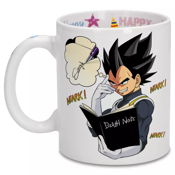Mugs Anniversaire Parodie Dragon Ball Super Une idée fixe... - Végéta de Dragon Ball Super, le Death Note
