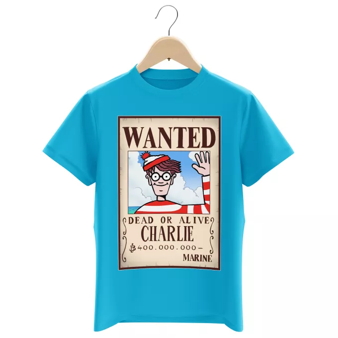 T-shirts Enfants Garçons Parodie Où est Charlie Mystérieux Wanted - Charlie à la sauce One Piece Wanted