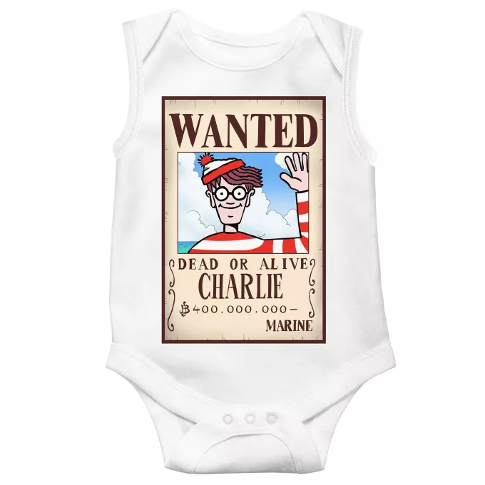 Body bébé sans manches Parodie Où est Charlie Mystérieux Wanted - Charlie à la sauce One Piece Wanted