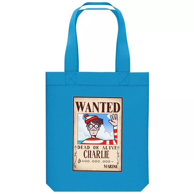 Sac Tote Bag en coton Bio Parodie Où est Charlie Mystérieux Wanted - Charlie à la sauce One Piece Wanted