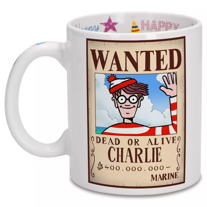 Mugs Anniversaire Parodie Où est Charlie Mystérieux Wanted - Charlie à la sauce One Piece Wanted