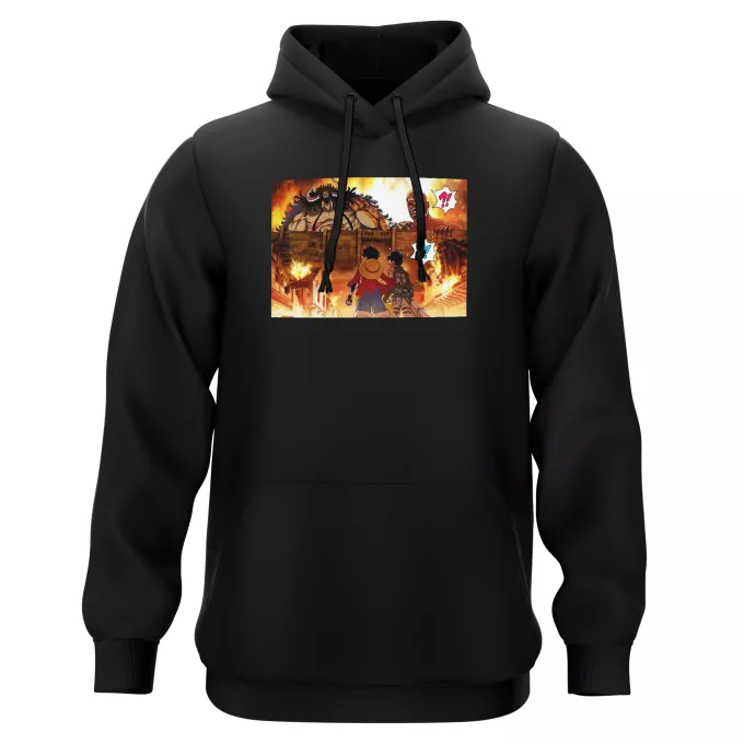 Sweat-shirts à Capuche Parodie One Piece Un Combat Titanesque piraté... !! - Luffy, Kaido, Eren Jager, le Titan Colossal