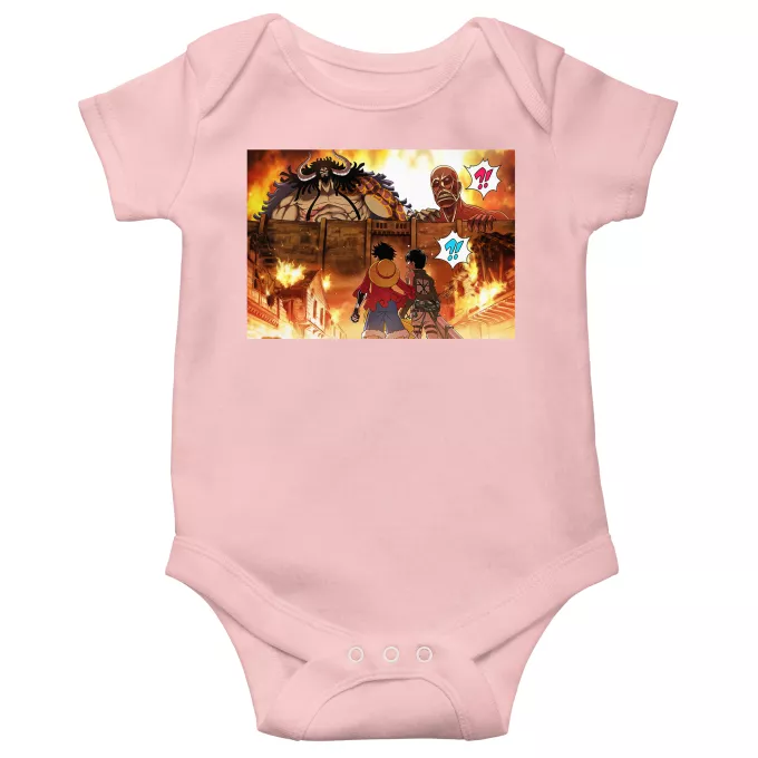 Body baby korta ärmar (flicka) Parodi One Piece Ruffy och Kaido, Eren och den kolossala Titan
