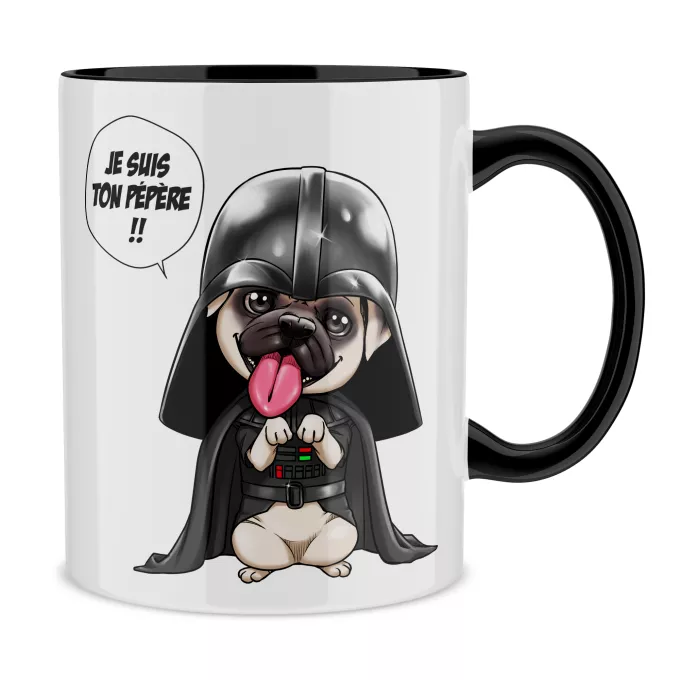 Mugs Parodie Star Wars Je suis ton pépère... !! - Dark Vadog, le Carlin se prenant pour Dark Vador