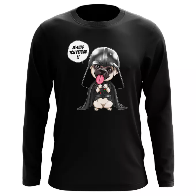 T-Shirts manches longues Parodie Star Wars Je suis ton pépère... !! - Dark Vadog, le Carlin se prenant pour Dark Vador
