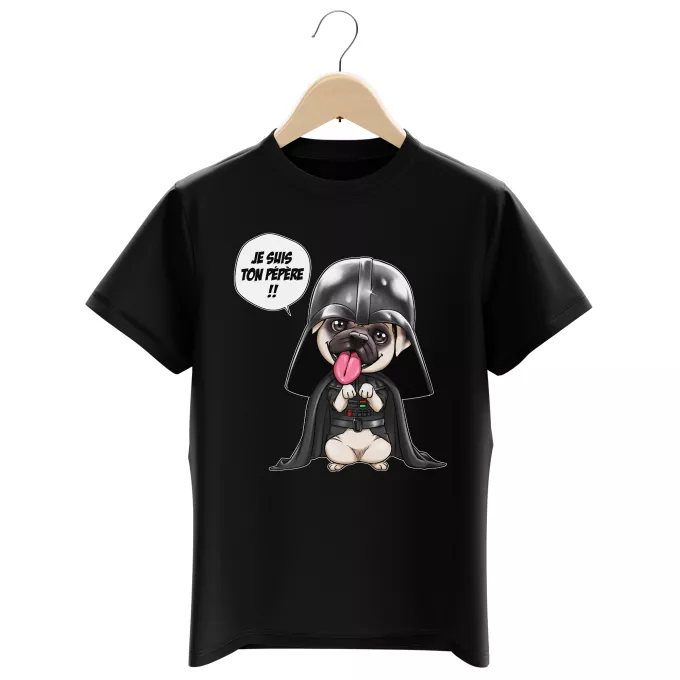 T-shirts Enfants Garçons Parodie Star Wars Je suis ton pépère... !! - Dark Vadog, le Carlin se prenant pour Dark Vador