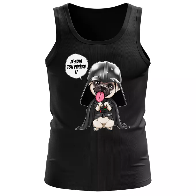 Débardeurs Hommes Parodie Star Wars Je suis ton pépère... !! - Dark Vadog, le Carlin se prenant pour Dark Vador
