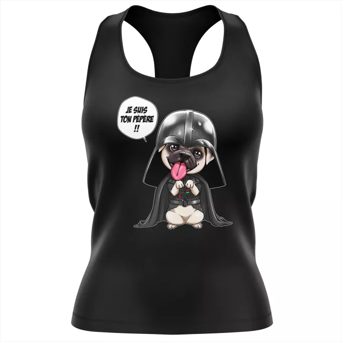Débardeur Femme Parodie Star Wars Je suis ton pépère... !! - Dark Vadog, le Carlin se prenant pour Dark Vador
