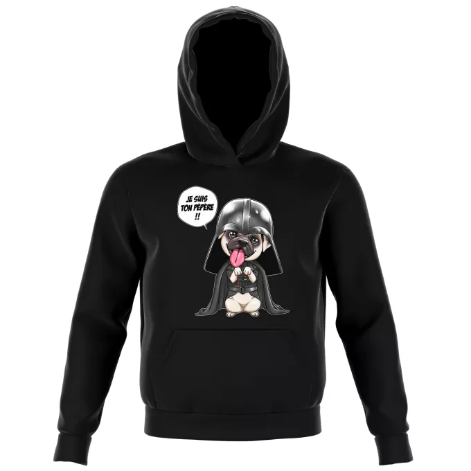 Sweat-shirts à Capuche Enfant Parodie Star Wars Je suis ton pépère... !! - Dark Vadog, le Carlin se prenant pour Dark Vador