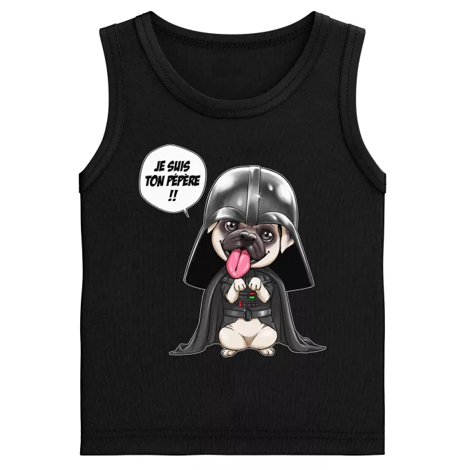 Débardeurs Enfants Garçons Parodie Star Wars Je suis ton pépère... !! - Dark Vadog, le Carlin se prenant pour Dark Vador