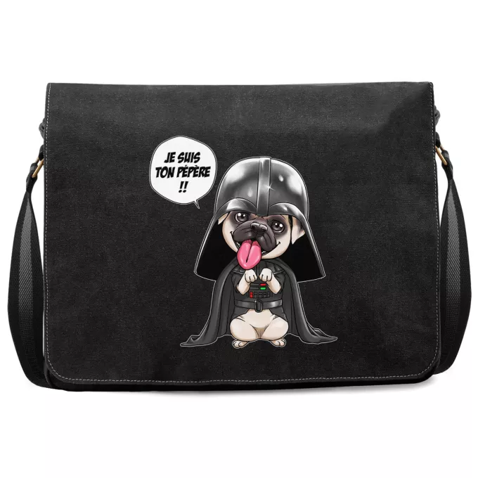 Sac à Bandoulière Premium Parodie Star Wars Je suis ton pépère... !! - Dark Vadog, le Carlin se prenant pour Dark Vador