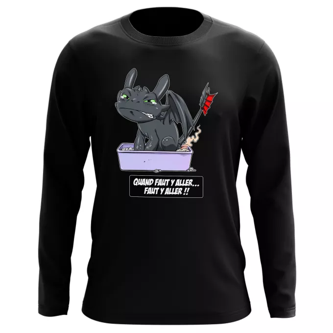 T-Shirts manches longues Parodie Dragons Quand faut y aller... Faut y aller !! - Krokmou le Dragon