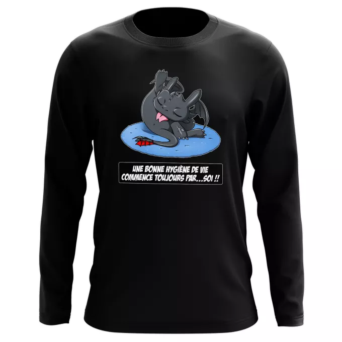 T-Shirts manches longues Parodie Dragons Une bonne hygiène de vie commence toujours par...soi ! - Krokmou le Dragon