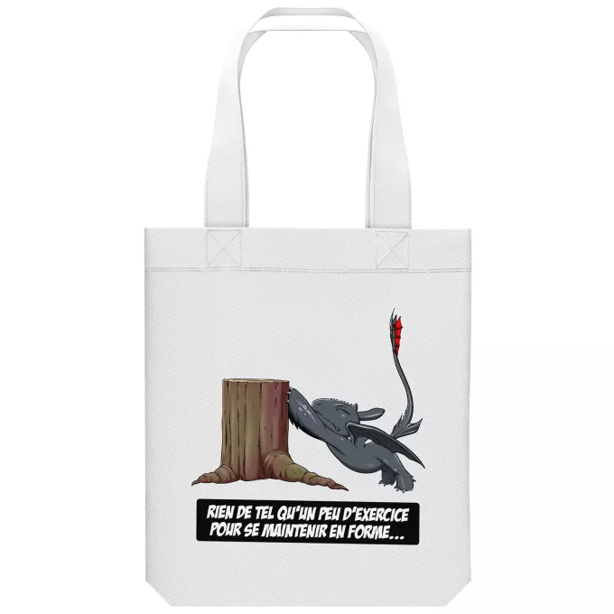 Sac Tote Bag en coton Bio Parodie Dragons Rien de tel qu'un peu d'exercice pour se maintenir en forme... - Krokmou