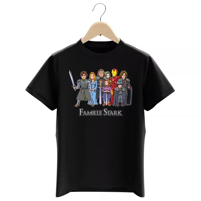 T-shirts Enfants Garçons Parodie Iron Man La Famille Stark au complet ! - Eddard, Catelyn, Robb, Sansa, Arya, Brian, Rickon, Tony Stark