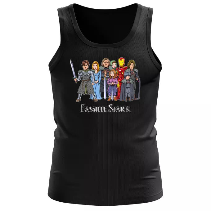 Débardeurs Hommes Parodie Iron Man La Famille Stark au complet ! - Eddard, Catelyn, Robb, Sansa, Arya, Brian, Rickon, Tony Stark