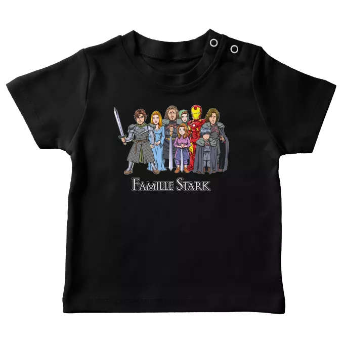 T-shirts bébé Parodie Iron Man La Famille Stark au complet ! - Eddard, Catelyn, Robb, Sansa, Arya, Brian, Rickon, Tony Stark
