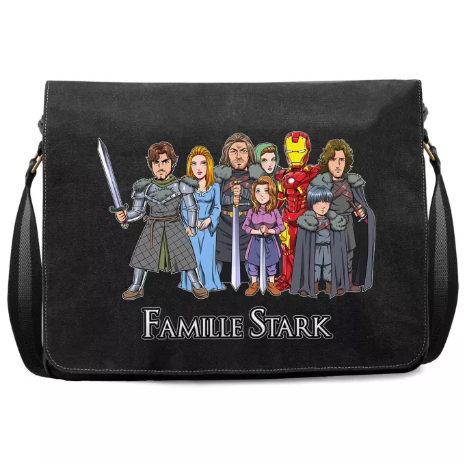 Sac à Bandoulière Premium Parodie Iron Man La Famille Stark au complet ! - Eddard, Catelyn, Robb, Sansa, Arya, Brian, Rickon, Tony Stark