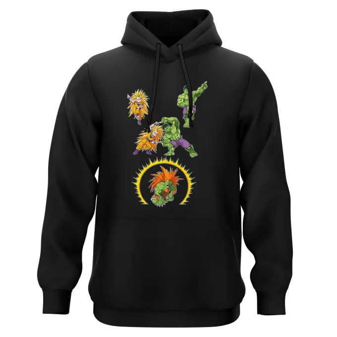 Kaptische sweatshirts Parodie Dragon Ball Z - DBZ Son Goku; Hulk en Blanka
