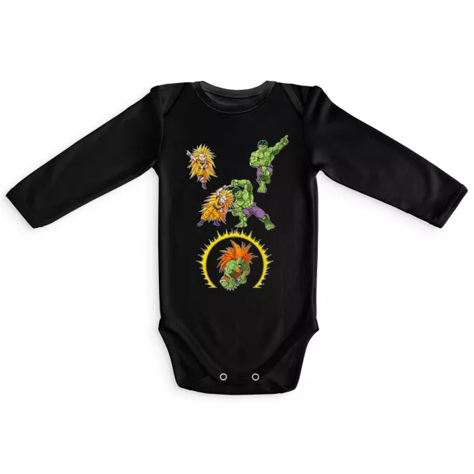 Body bébé manches longues Parodie Dragon Ball Z - DBZ Fusion bestiale !! - Sangoku, Hulk, Blanka