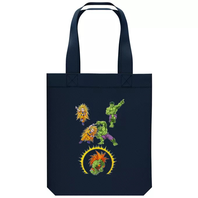 Organic Cotton Tote Bag Parody of Dragon Ball Z - DBZ Son Goku; Hulk and Blanka
