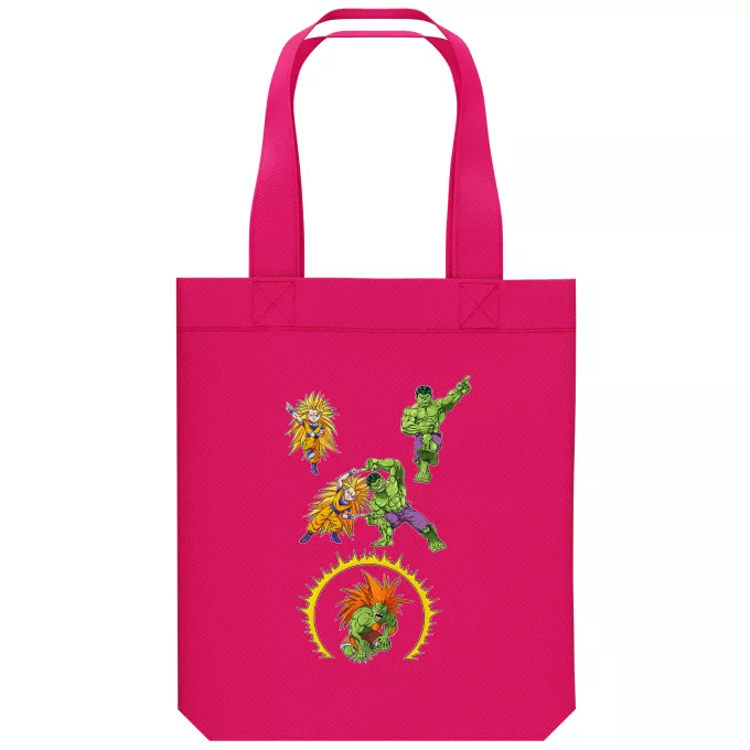 Sac Tote Bag en coton Bio Parodie Dragon Ball Z - DBZ Fusion bestiale !! - Sangoku, Hulk, Blanka