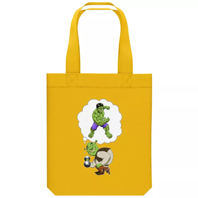 Bolsa (Tote Bag) de algodón orgánico Parodia El Increíble Hulk Shrek y Hulk