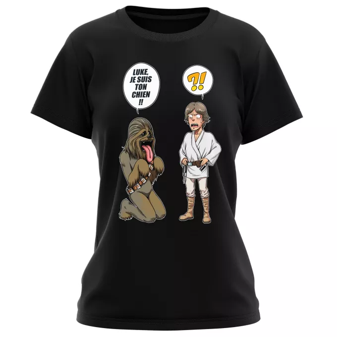T-shirts Femmes Parodie Star Wars Luke, je suis ton chien (Epoque 1ère Trilogie) - Luke Skywalker, Chewbacca