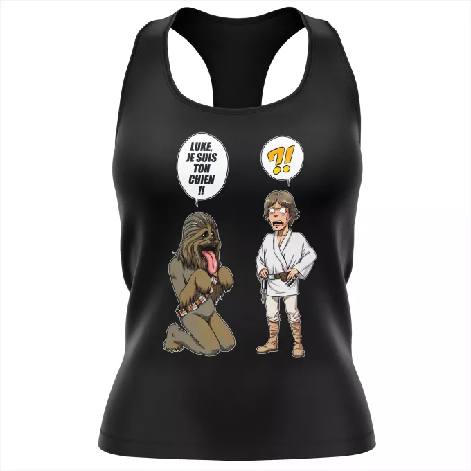 Débardeur Femme Parodie Star Wars Luke, je suis ton chien (Epoque 1ère Trilogie) - Luke Skywalker, Chewbacca
