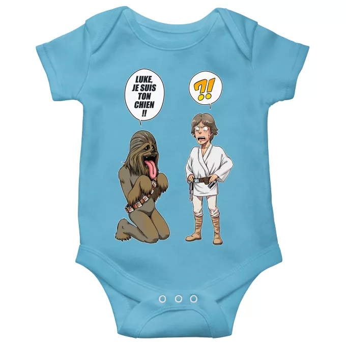 Body bébé manches courtes (garçons) Parodie Star Wars Luke, je suis ton chien (Epoque 1ère Trilogie) - Luke Skywalker, Chewbacca