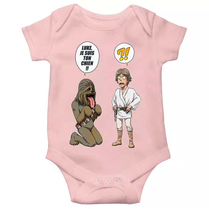 Body bébé manches courtes (Filles) Parodie Star Wars Luke, je suis ton chien (Epoque 1ère Trilogie) - Luke Skywalker, Chewbacca