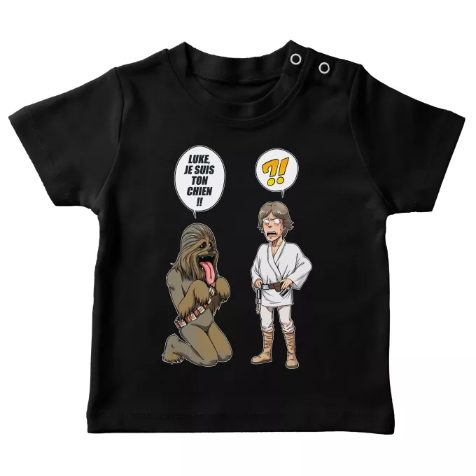 T-shirts bébé Parodie Star Wars Luke, je suis ton chien (Epoque 1ère Trilogie) - Luke Skywalker, Chewbacca
