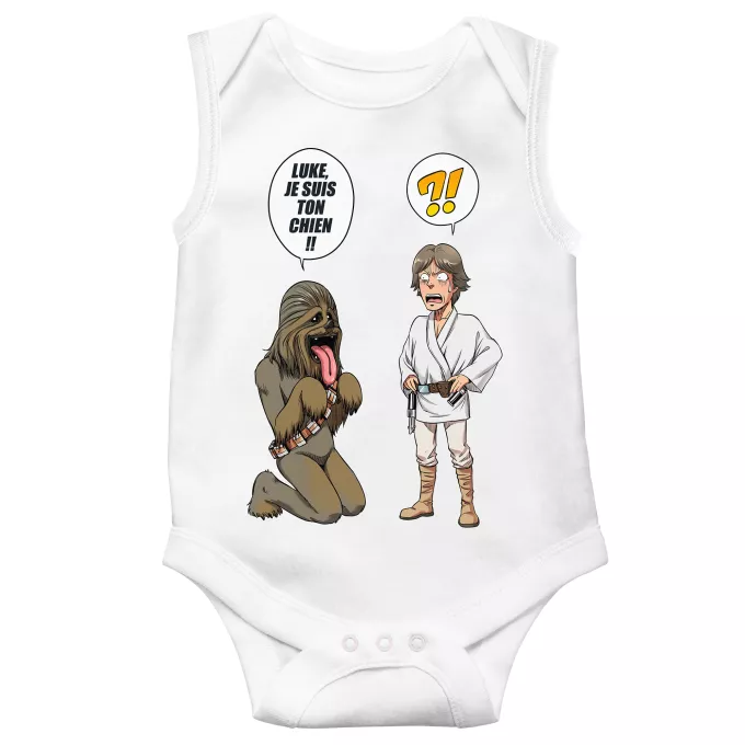 Body bébé sans manches Parodie Star Wars Luke, je suis ton chien (Epoque 1ère Trilogie) - Luke Skywalker, Chewbacca