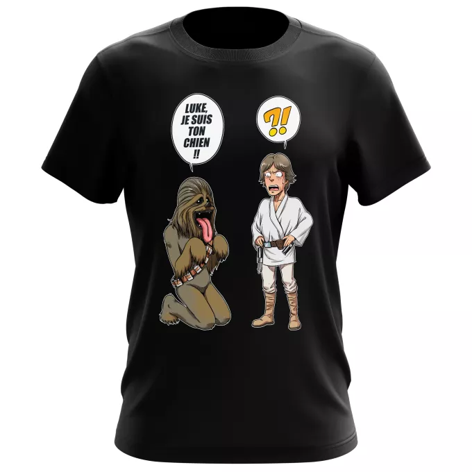 T-shirts Hommes Parodie Star Wars Luke, je suis ton chien (Epoque 1ère Trilogie) - Luke Skywalker, Chewbacca