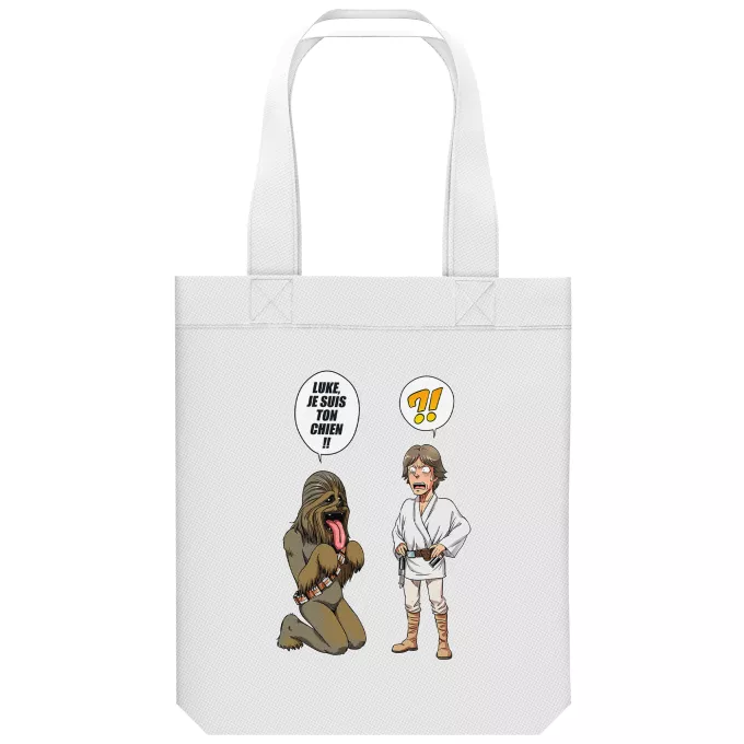 Sac Tote Bag en coton Bio Parodie Star Wars Luke, je suis ton chien (Epoque 1ère Trilogie) - Luke Skywalker, Chewbacca