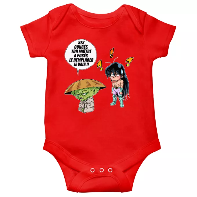 Body bébé manches courtes Parodie Star Wars Un maître en congés... - Shiryu, Yoda dans le rôle de Dohko